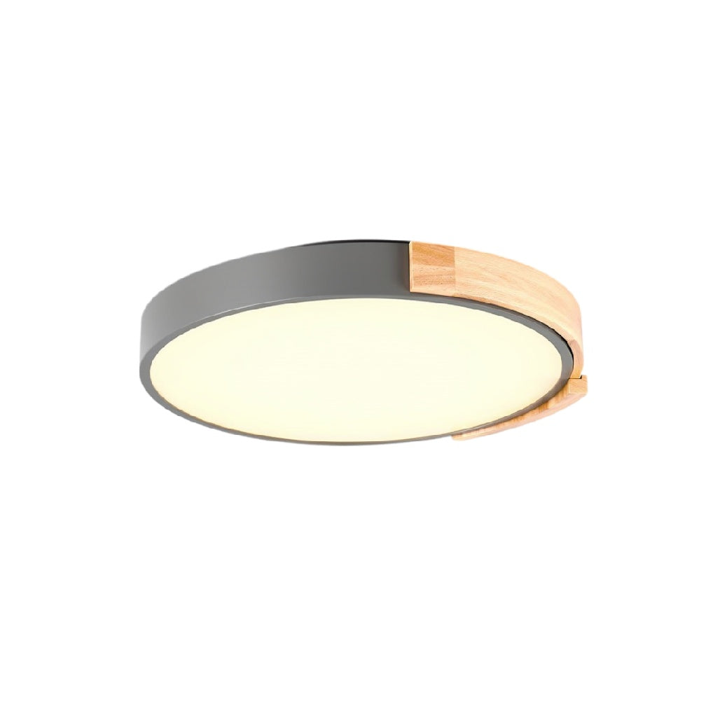 **Título técnico em português: Luminária de teto moderna com design minimalista e acabamento em madeira**
