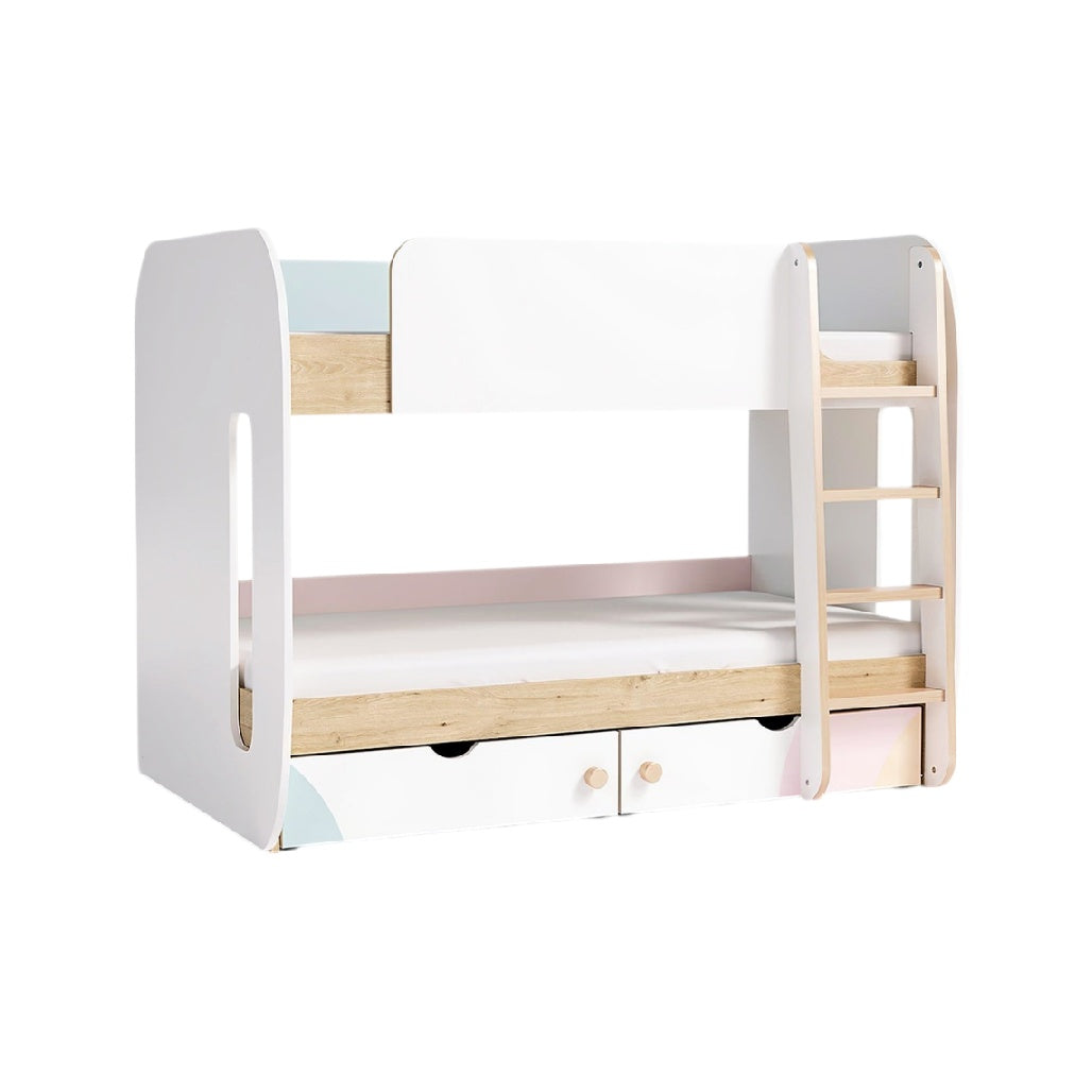**Título Técnico: Cama Infantil Beliche com Estrutura de Madeira e Design Moderno**